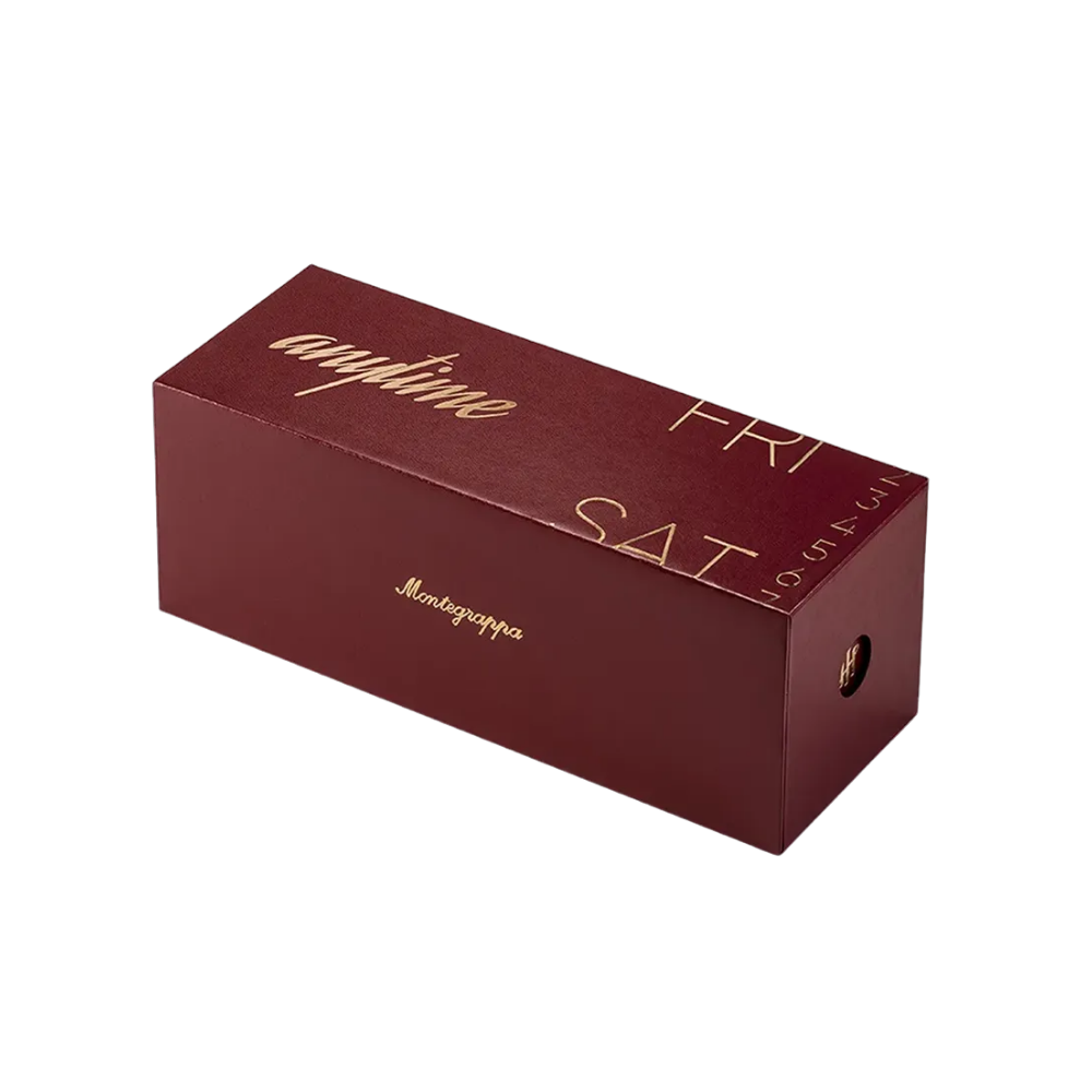 Montegrappa Füllfederhalter im Bordeaux-Look mit goldenen Details, in edler Geschenkbox.