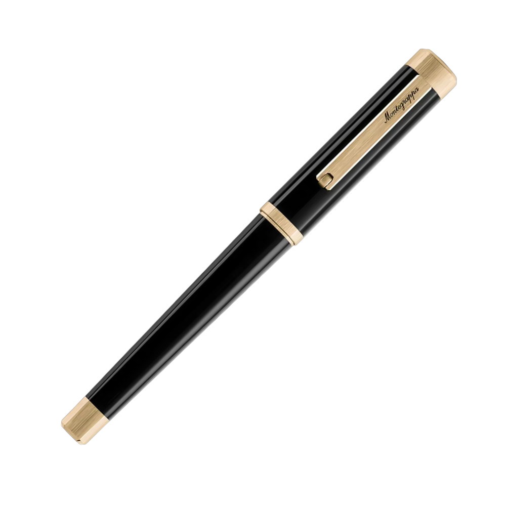 Montegrappa Quattro Gold 14K Fountain Pen, side view highlighting the gold trim and elegant design.