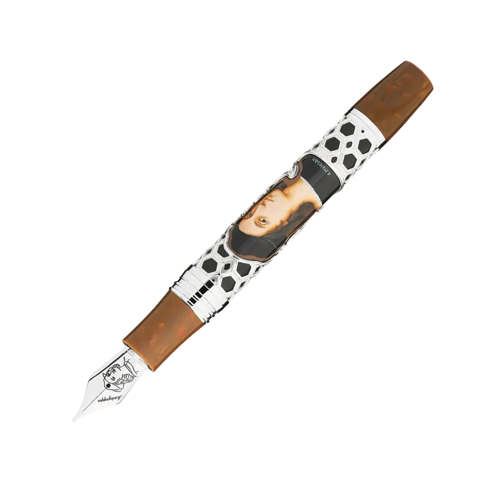 Montegrappa Füllfederhalter in Lederoptik, exklusives Design mit Sterlingsilber-Akzenten und 18k Goldfeder.