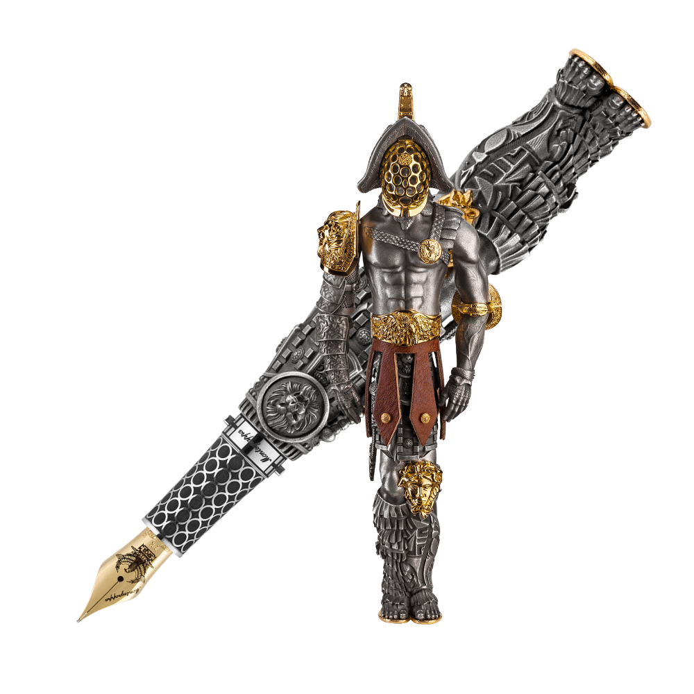 Montegrappa Gladiator Sterling Silver Füllfederhalter with intricate sterling silver detailing and a warrior-themed design.