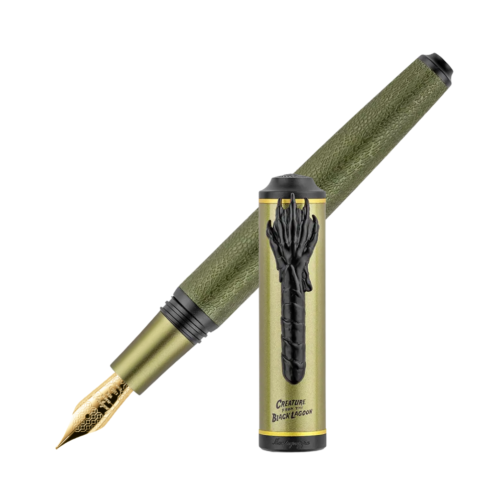 A top-down view of the Montegrappa Füllfederhalter displaying its sleek design and gold nib.