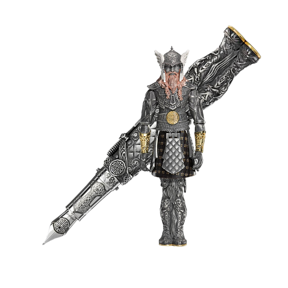 Montegrappa Viking Füllfederhalter im Design eines Wikingerkriegers mit kunstvollen Details aus Sterlingsilber.