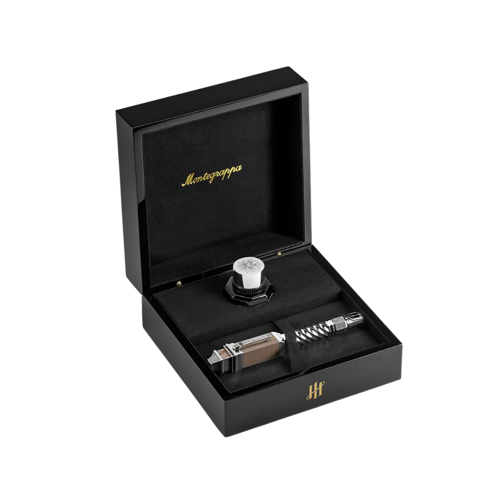 Montegrappa Wednesday L.E. Rollerball Pen displayed in premium packaging, showcasing its elegant design and luxury materials.
