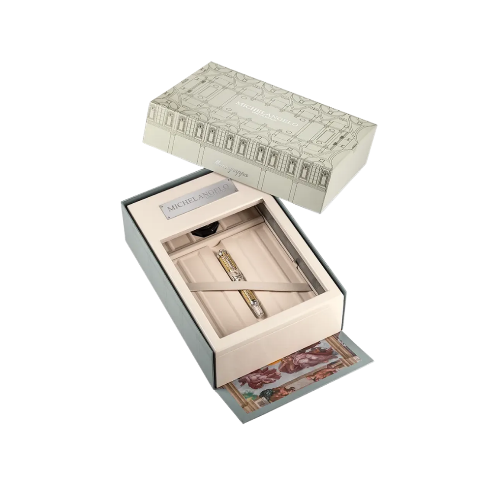 Montegrappa Michelangelo 550th Anniversary Füllfederhalter, luxuriöses Design mit 18k Goldfeder und Sterlingsilber-Akzenten.