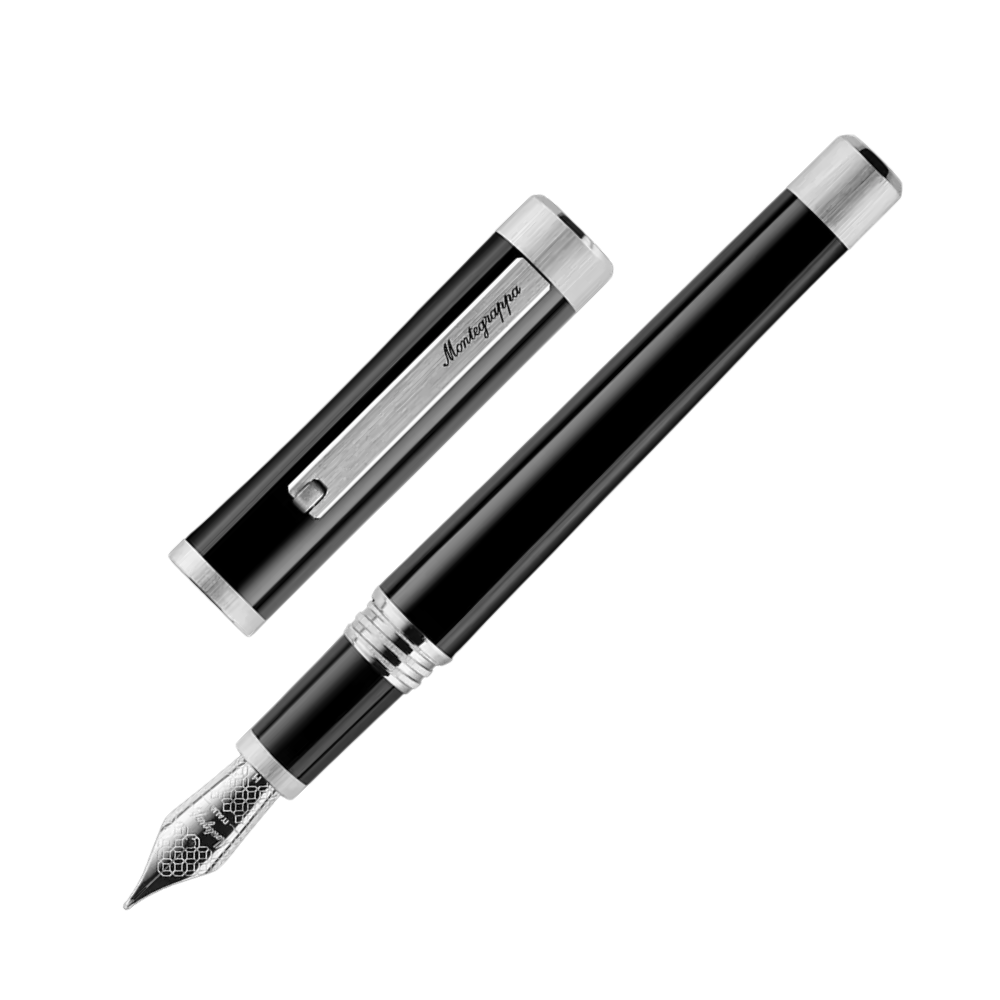 Montegrappa Zero Palladium IP Steel Füllfederhalter, close-up of the nib with detailed palladium accents.