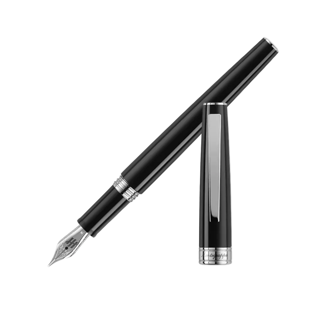 Montegrappa Fountain Pen in classic black with sleek design and silver accents.