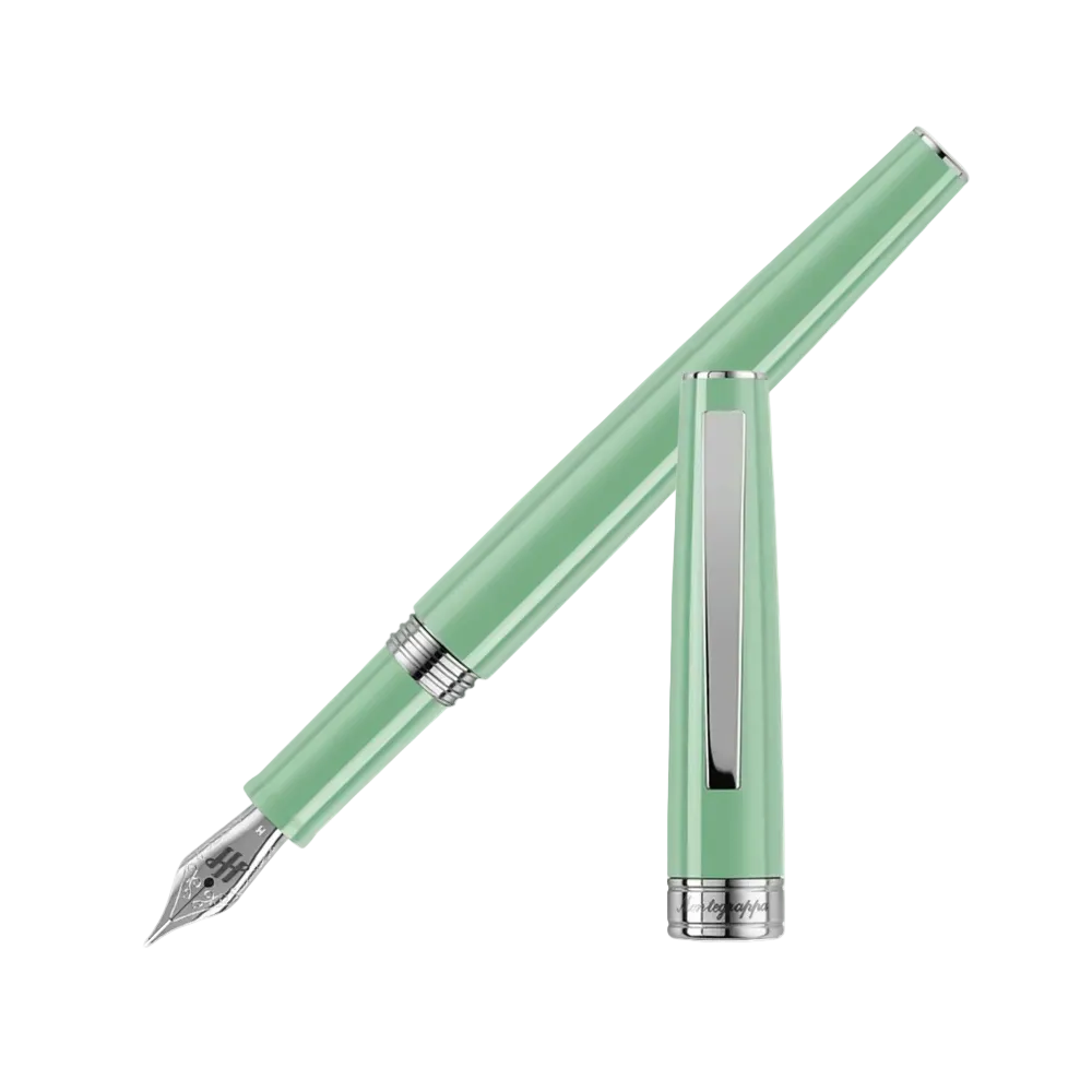Montegrappa Fountain Pen in soft mint green with chrome accents, combining elegance and vibrant color for a premium writing experience.