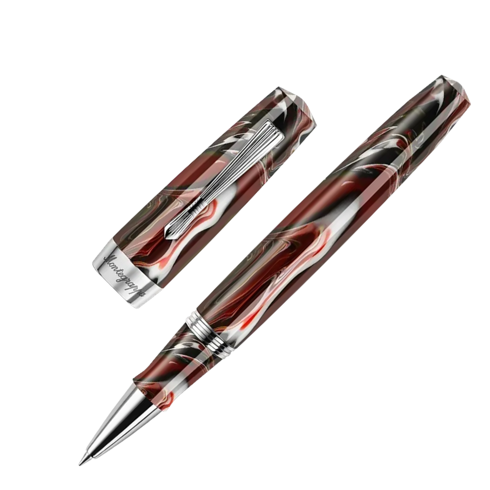 Montegrappa Elmo 02 Croda Rossa Rollerball Pen, Nahaufnahme der Kappe und Spitze