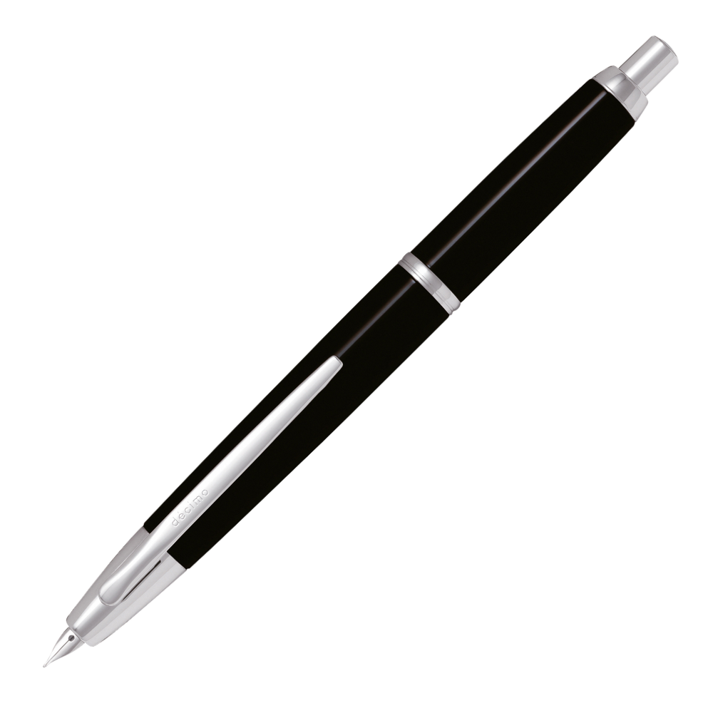 Pilot Capless Decimo Black Fountain Pen with Rhodium Trim – Elegant and Slim Design