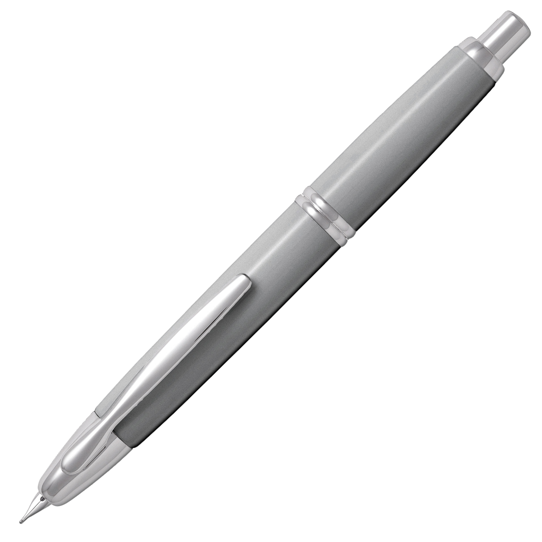 "Pilot Capless Rhodium Füllfederhalter in Silber mit mattierter Oberfläche und Rhodium-Akzenten, 18K Goldfeder und praktischer Klickmechanismus"
