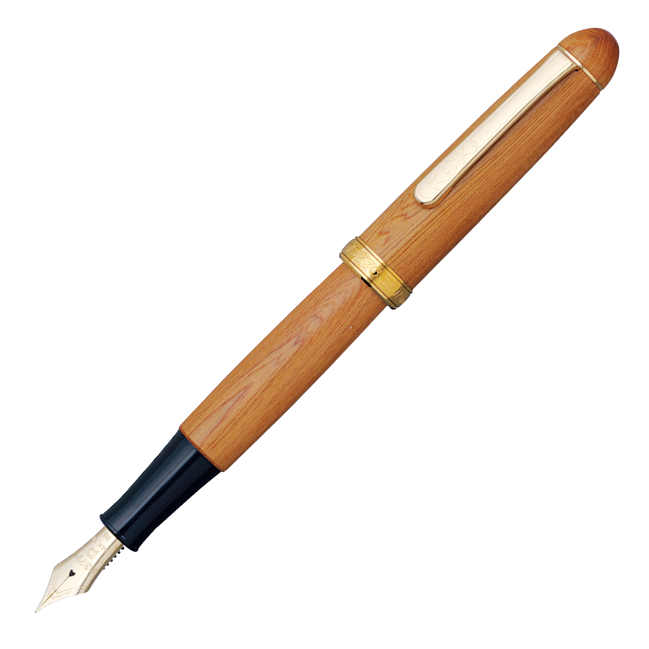 "Pilot Capless fountain pen with a natural wood body and gold accents, featuring a gold band near the cap."