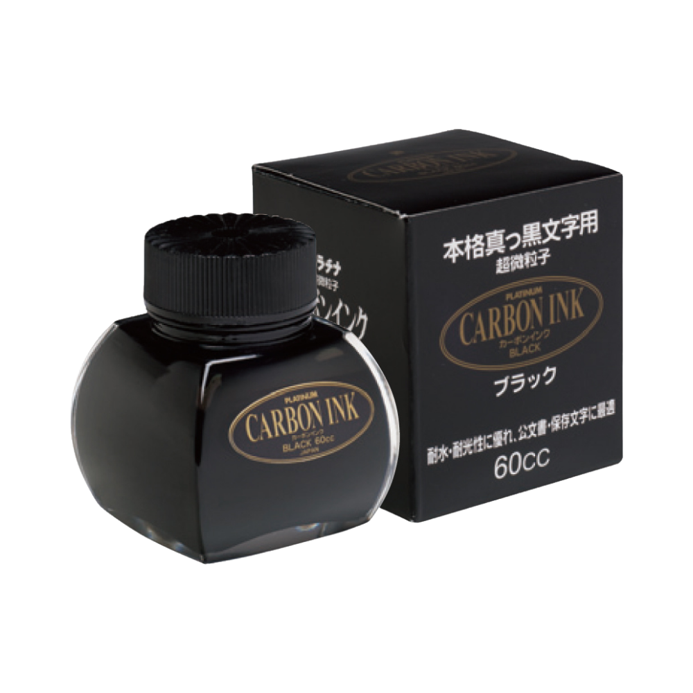 Platinum Carbon Ink 60ml Black in Glasflasche, pigmentbasierte Tinte für dauerhafte, wasserfeste Schriftzüge.