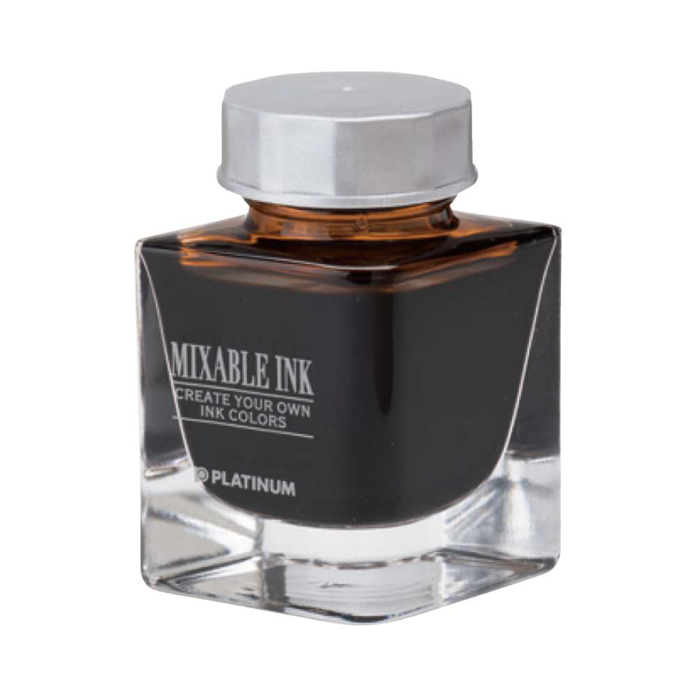 Platinum Mixable Ink 20ml Earth Brown in diamantförmiger Glasflasche, erdiger brauner Farbton für kreative Farbmischungen.