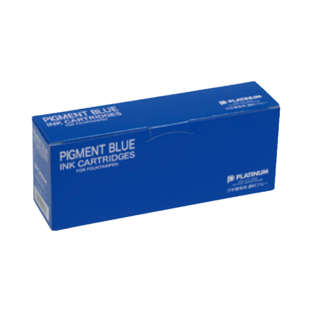Platinum Pigment Cartridge Ink (box of 10) Blue – 10 Patronen mit blauer, wasserfester Pigmenttinte für Füllfederhalter.
