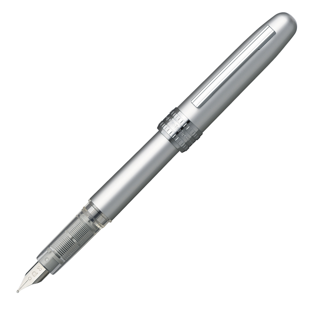 Platinum Plaisir Ice White Füllfederhalter in silberner Ausführung, mit feiner Stahlfeder.