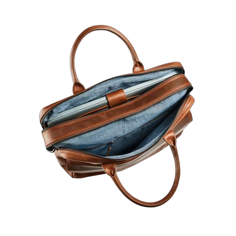 Maverick Leder-Aktentasche geöffnet, Innenansicht mit Fächern"