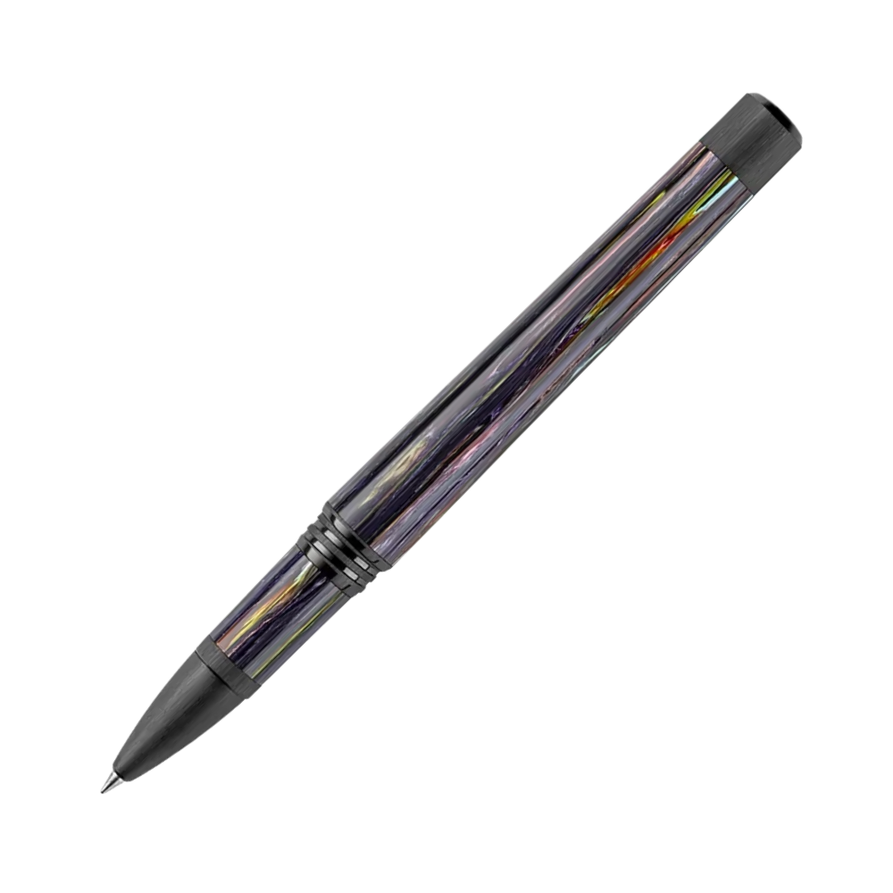 Close-up view of Montegrappa Zero Zodiac Aquarius Ultra Black IP Steel Rollerball Pen's tip