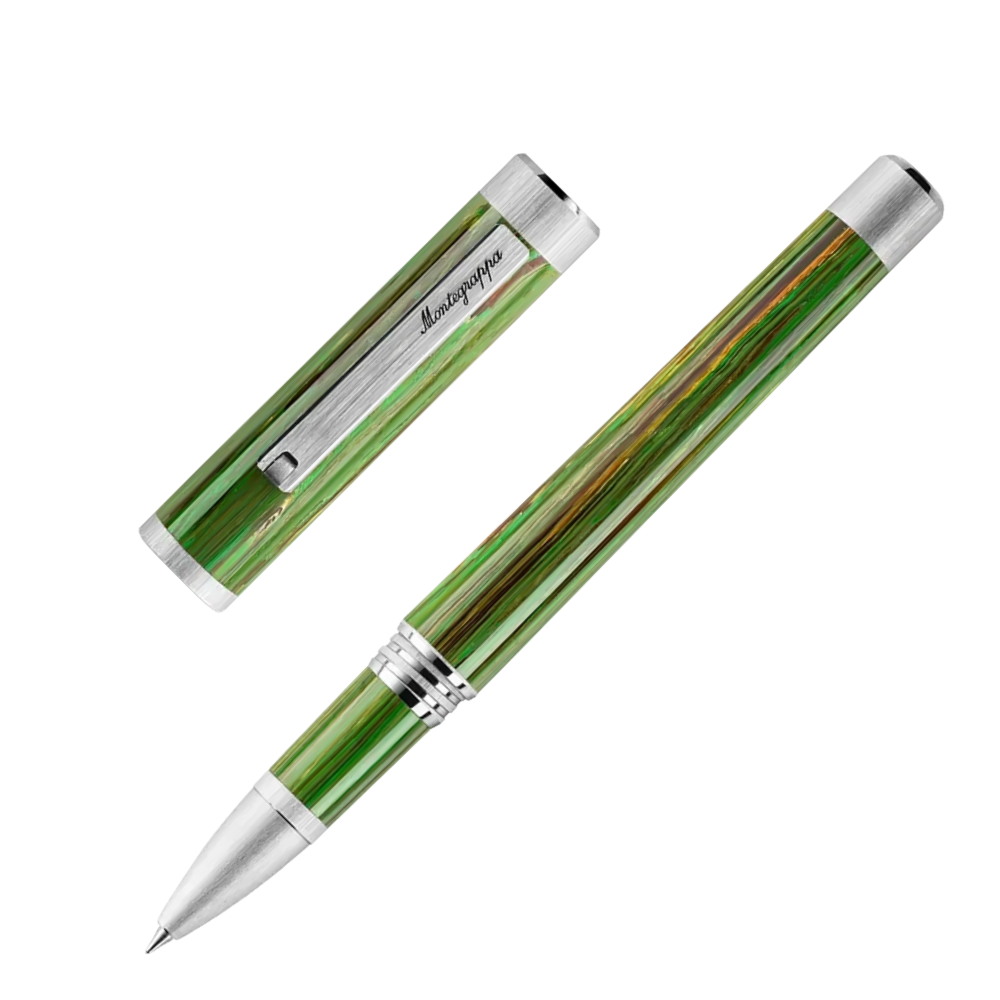 Montegrappa Zero Zodiac Virgo Palladium IP Steel Rollerball Pen in packaging box