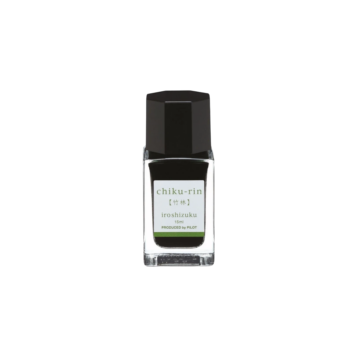Landsiedel Fine Writing Pilot iroshizuku Tinte Chiku-rin in einem eleganten 15ml Glasflakon auf schwarzem Hintergrund