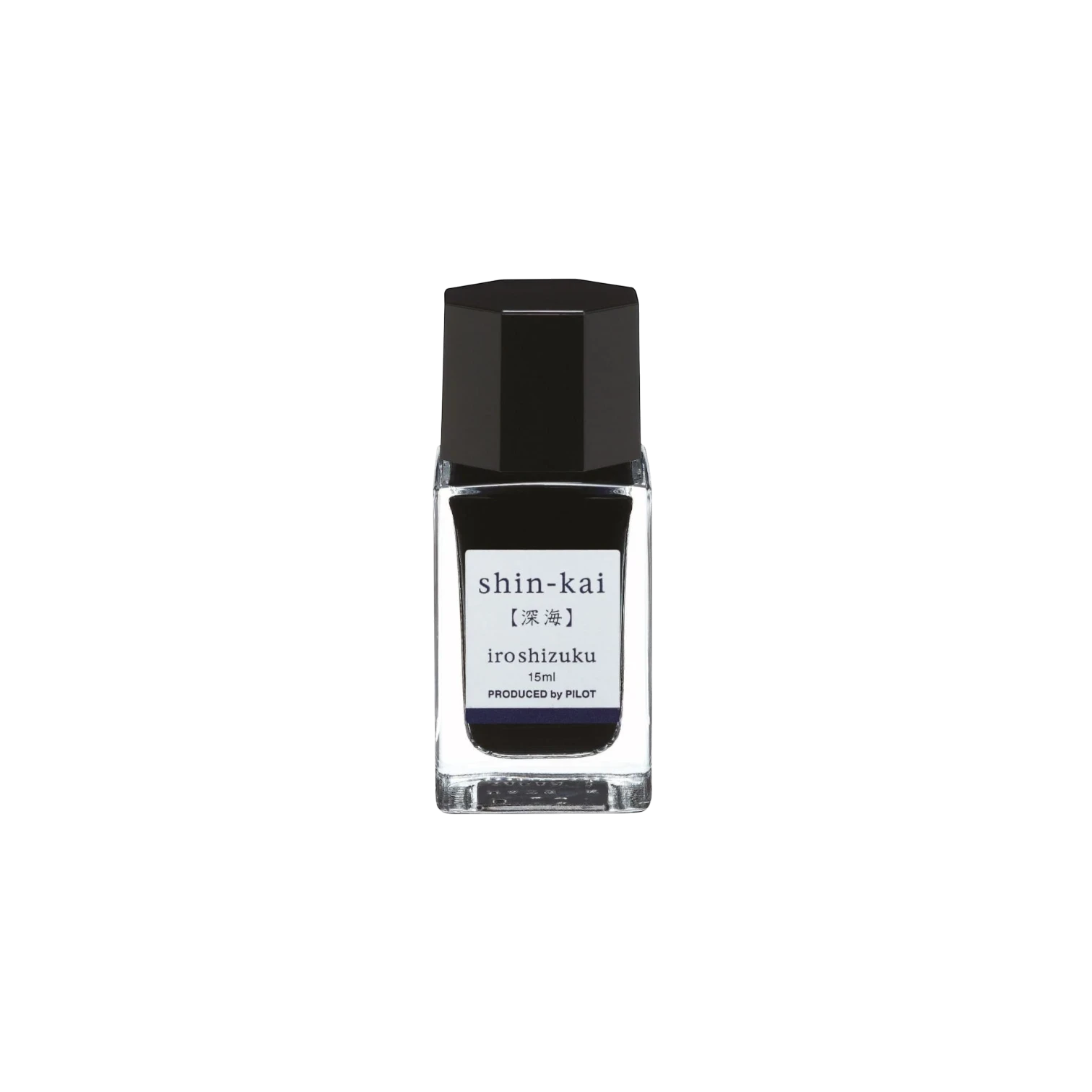 Landsiedel Fine Writing Pilot iroshizuku Tinte Shin-Kai in einem eleganten Glasflakon mit schwarzem Verschluss