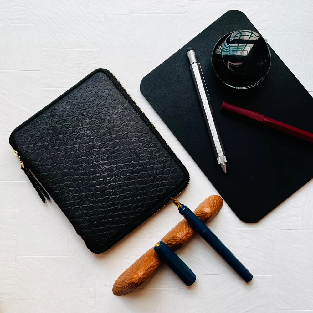 Kyoku haku Chrome Leather Zippered Pen Case für 5 Schreibgeräte