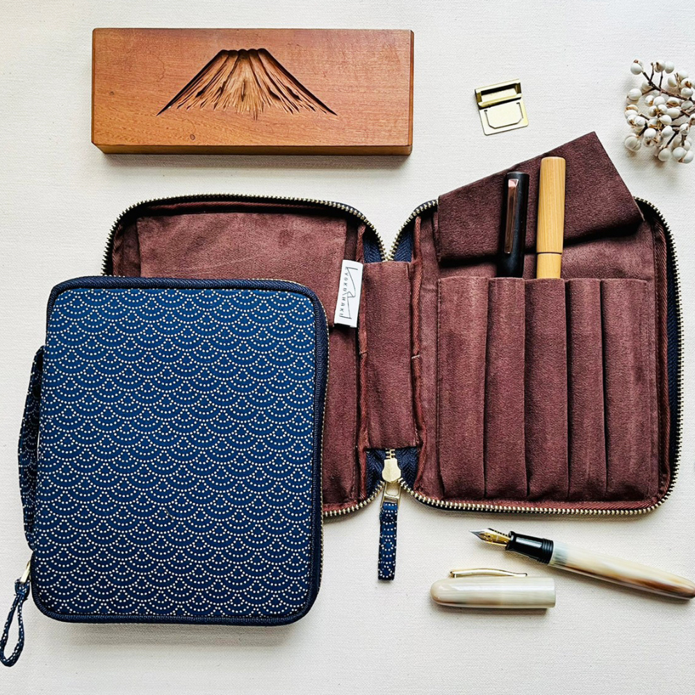 Kyoku haku Seigaiha Zippered Pen Case für 10 Schreibgeräte