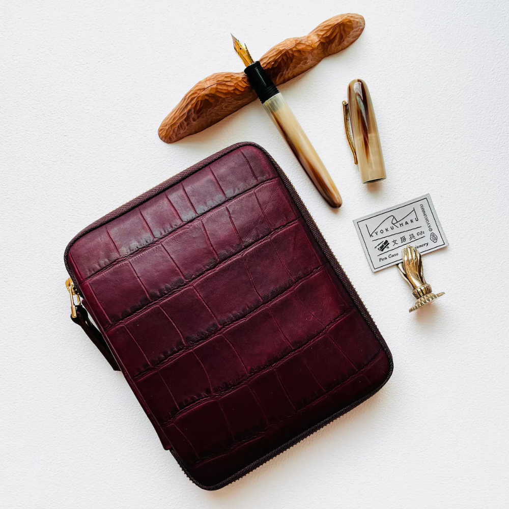 Kyoku haku soft Vegetable Tanned Leather Pen Case Ancora Red für 10 Schreibgeräte