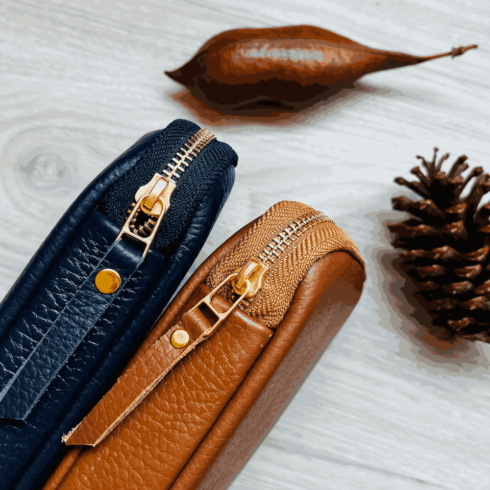 Kyoku haku Leather blue Zippered Pen Case für 10 Schreibgeräte