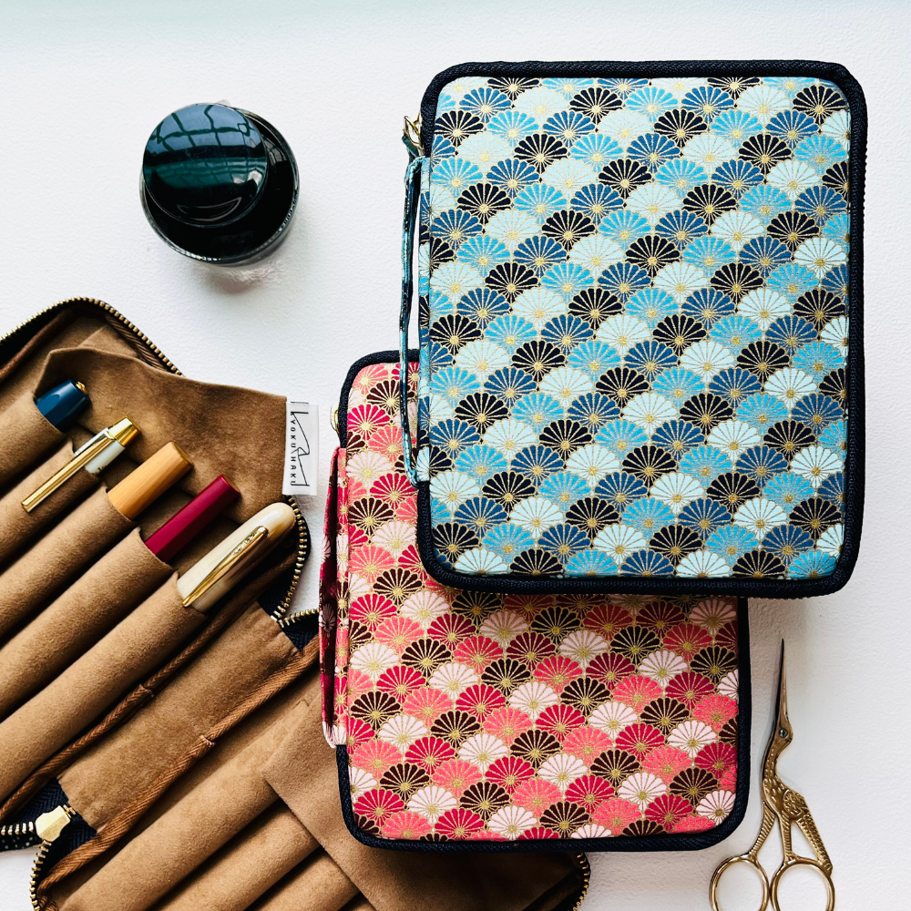 Kyoku haku Seigaiha blue Zippered Pen Case für 10 Schreibgeräte
