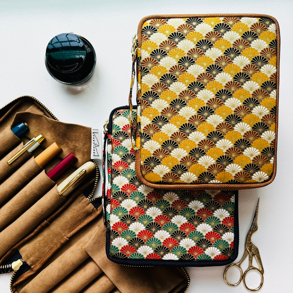 Kyoku haku Seigaiha red Zippered Pen Case für 10 Schreibgeräte