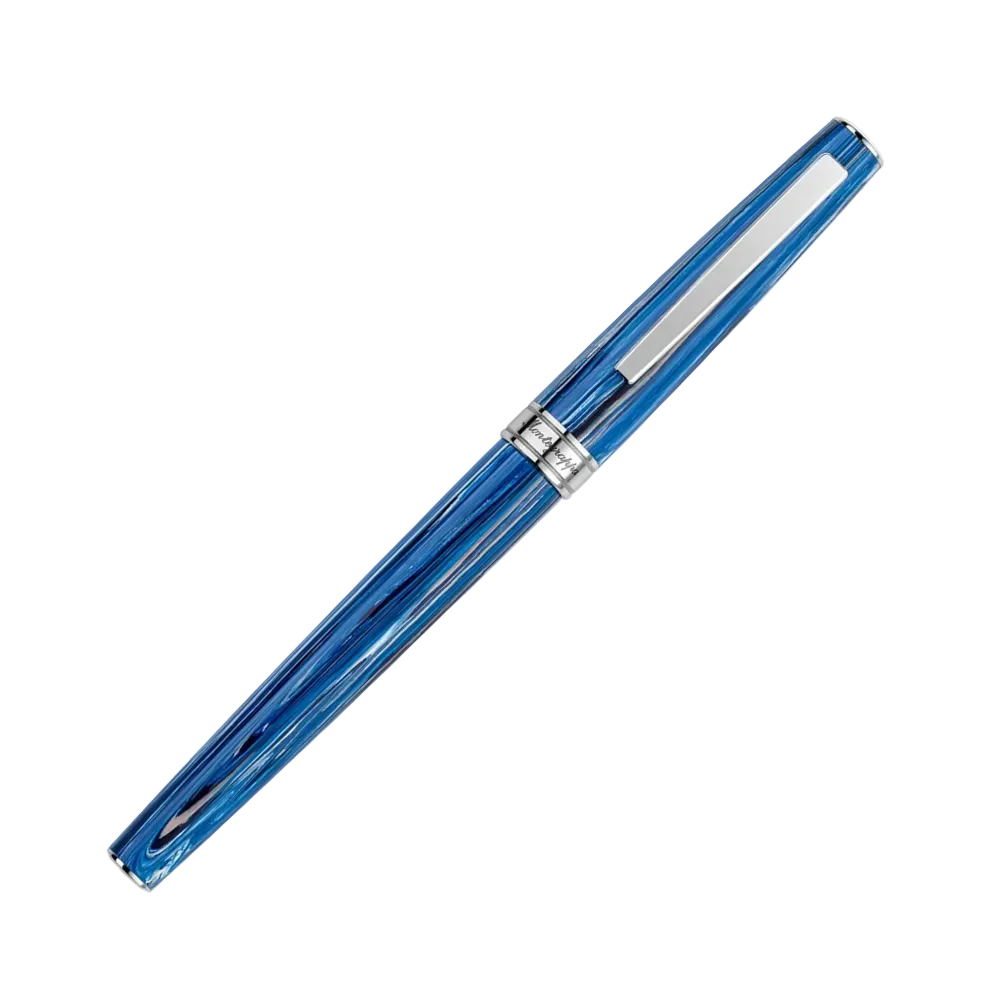 Close-up of the Armonia Fountain Pen showing the nib and blue barrel.