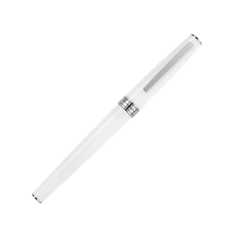 Armonia Fountain Pen in Frost White with sleek design and silver trim.