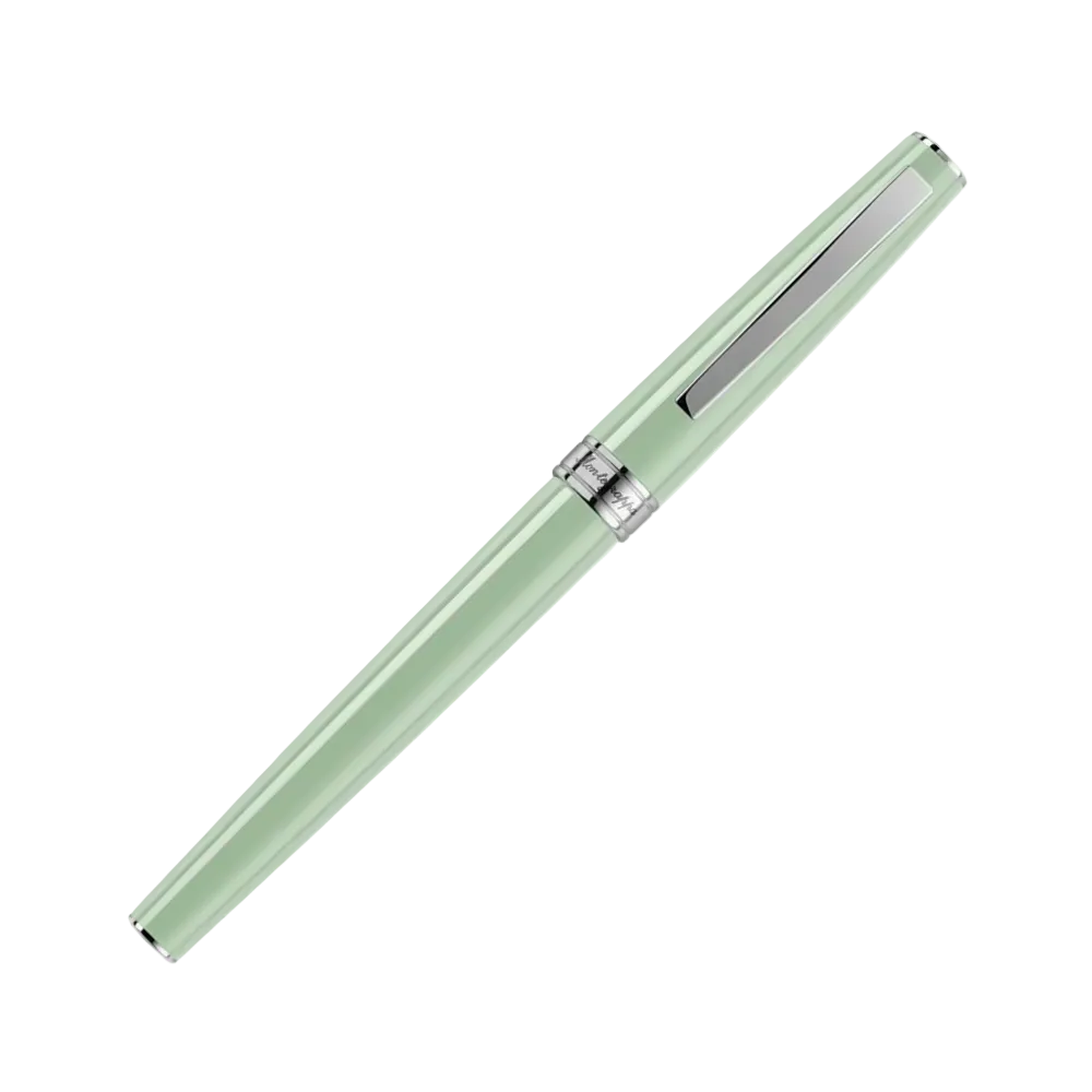 Close-up of the Armonia Mini Fountain Pen showcasing the nib and mint green barrel.