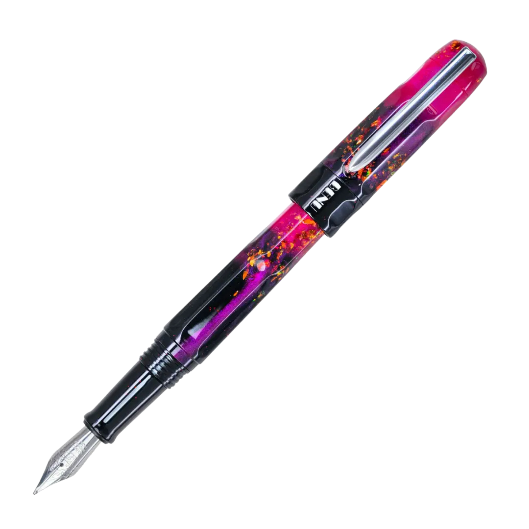 Benu Talisman Lily of the Incas Füllfederhalter aus hochwertigem Resin mit echtem Alstroemeria-Samenpulver, lebhaften Farbtönen und Edelstahlclip