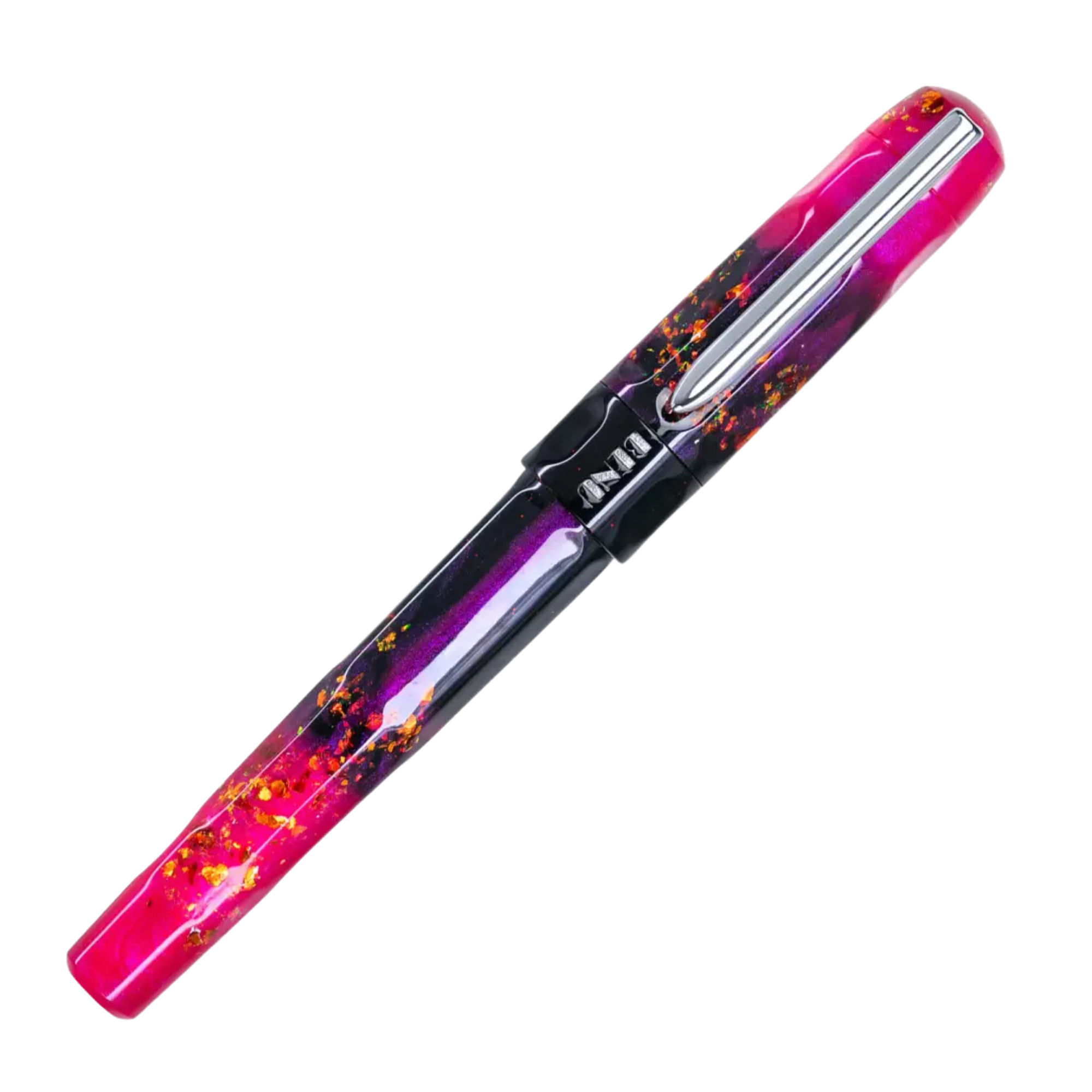 Benu Talisman Lily of the Incas Füllfederhalter aus hochwertigem Resin mit echtem Alstroemeria-Samenpulver, lebhaften Farbtönen und Edelstahlclip