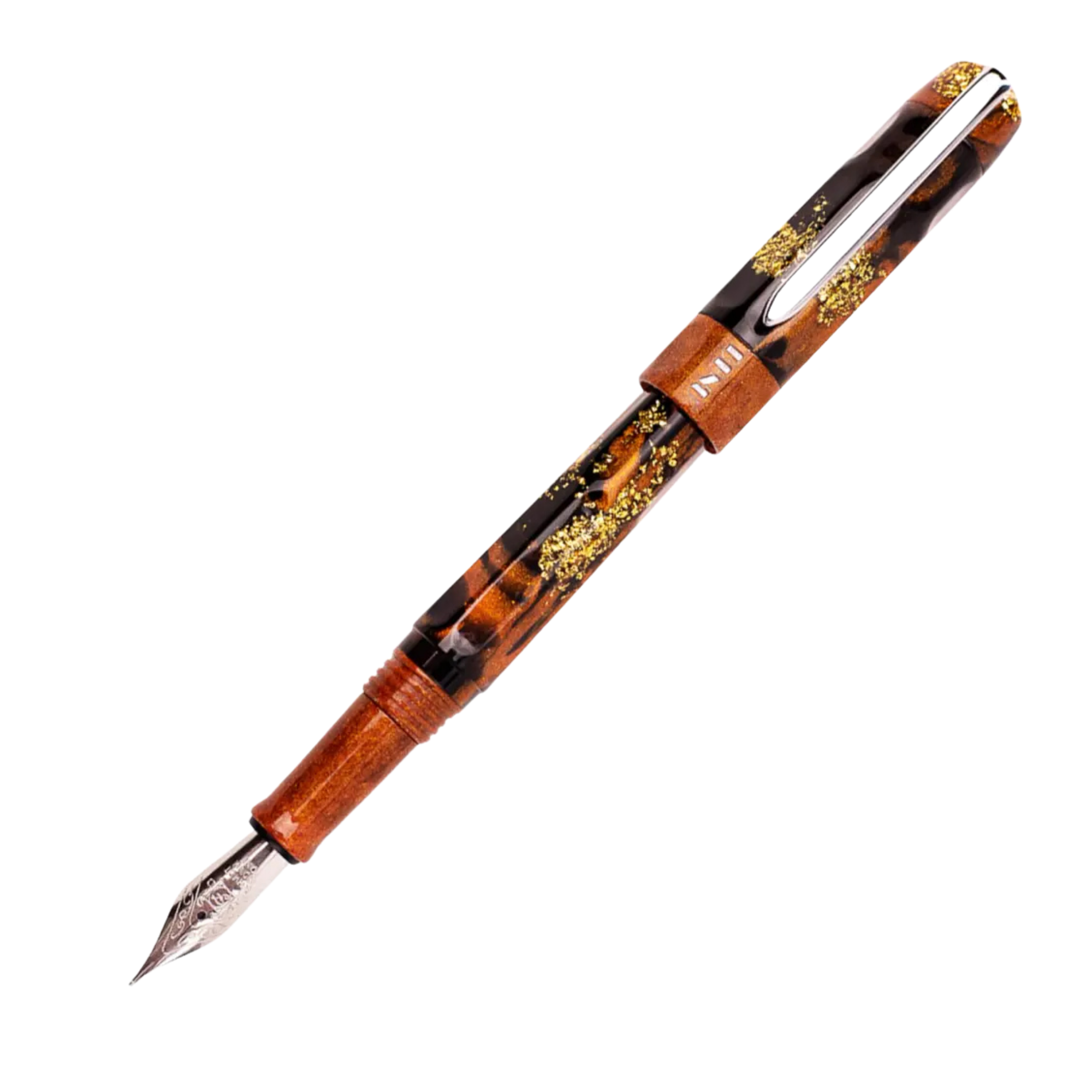 Benu Talisman Tiger's Eye Füllfederhalter aus hochwertigem Resin mit echtem Tigerauge-Quarz-Pulver, seidigen Goldbrauntönen und Edelstahlclip