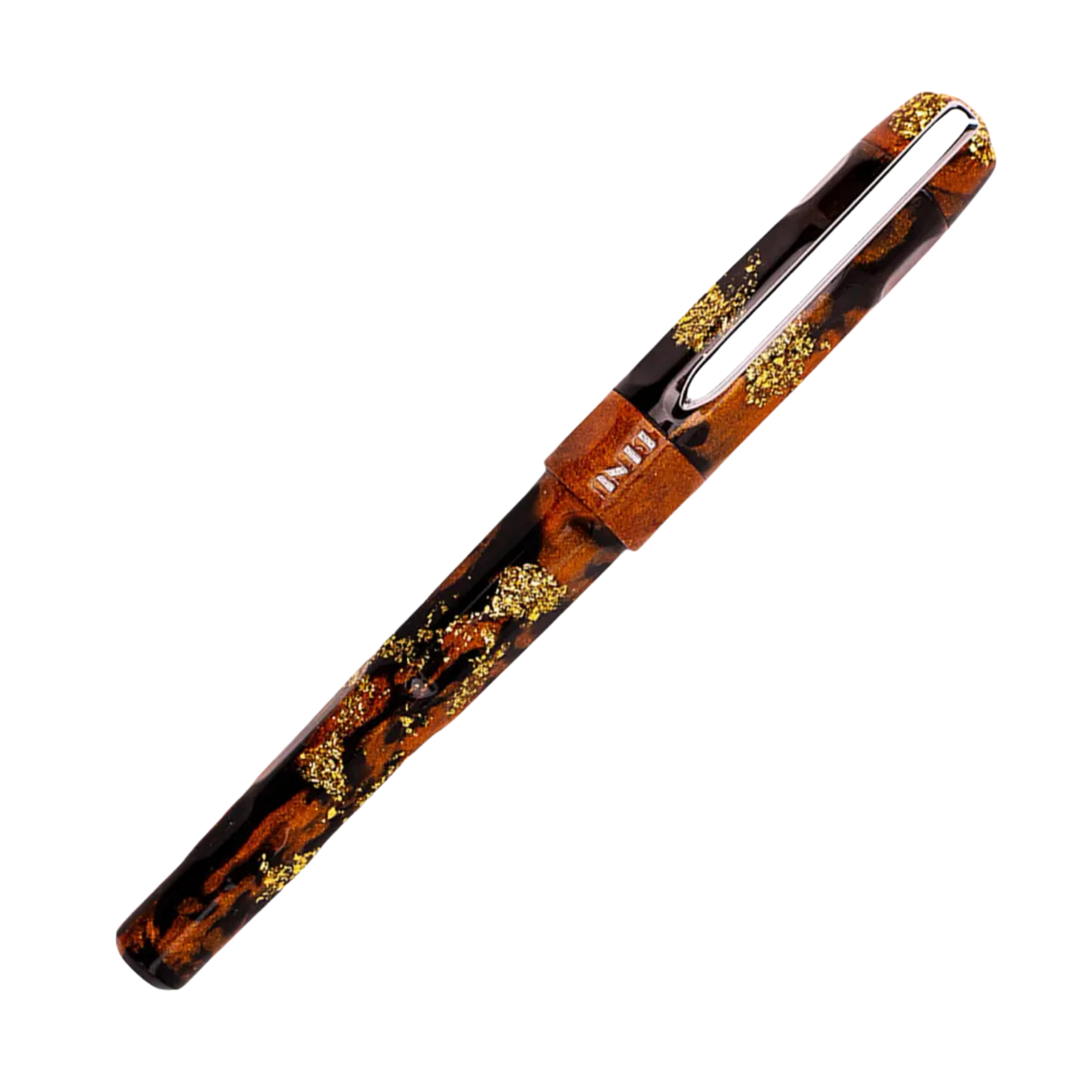 Benu Talisman Tiger's Eye Füllfederhalter aus hochwertigem Resin mit echtem Tigerauge-Quarz-Pulver, seidigen Goldbrauntönen und Edelstahlclip