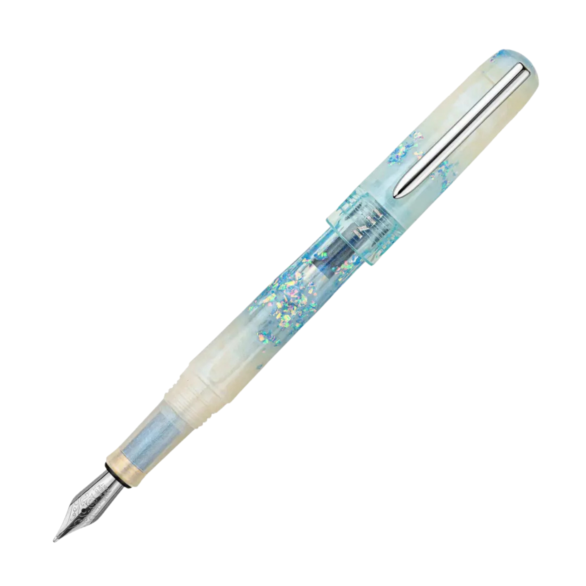 Benu Talisman Moonstone Füllfederhalter aus hochwertigem Resin mit echtem Mondstein, schimmerndem Weißblau und Edelstahlclip