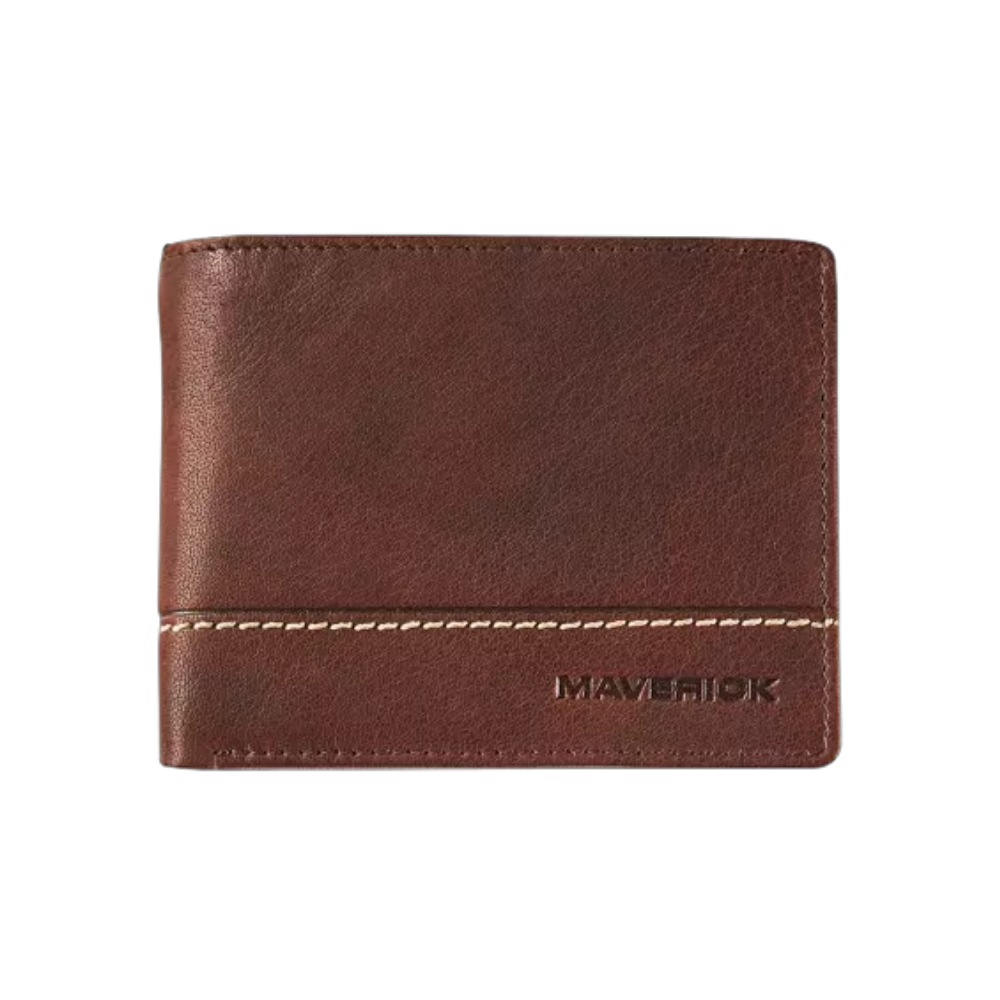 Maverick Rough Gear Leather Billfold RFID in brown with embossed logo