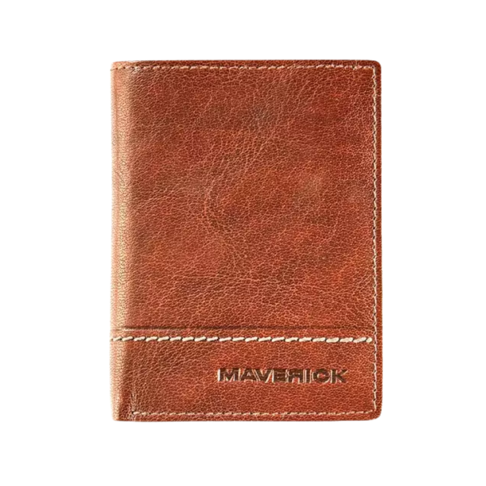 Maverick Rough Gear Leather Creditcard Holder RFID for 14 Cards - Cognac, front view showing the leather exterior.