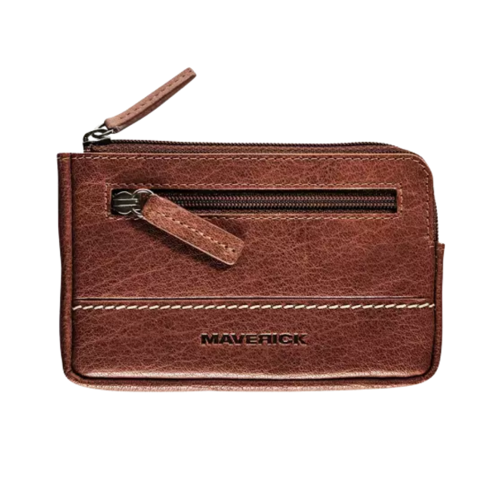 Maverick Rough Gear Leather Pocket Coin Purse RFID - Brown, front view