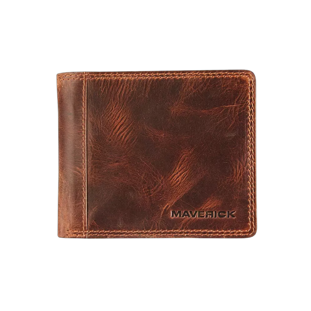 Maverick Leder-Geldbörse, braunes Leder, geschlossen
