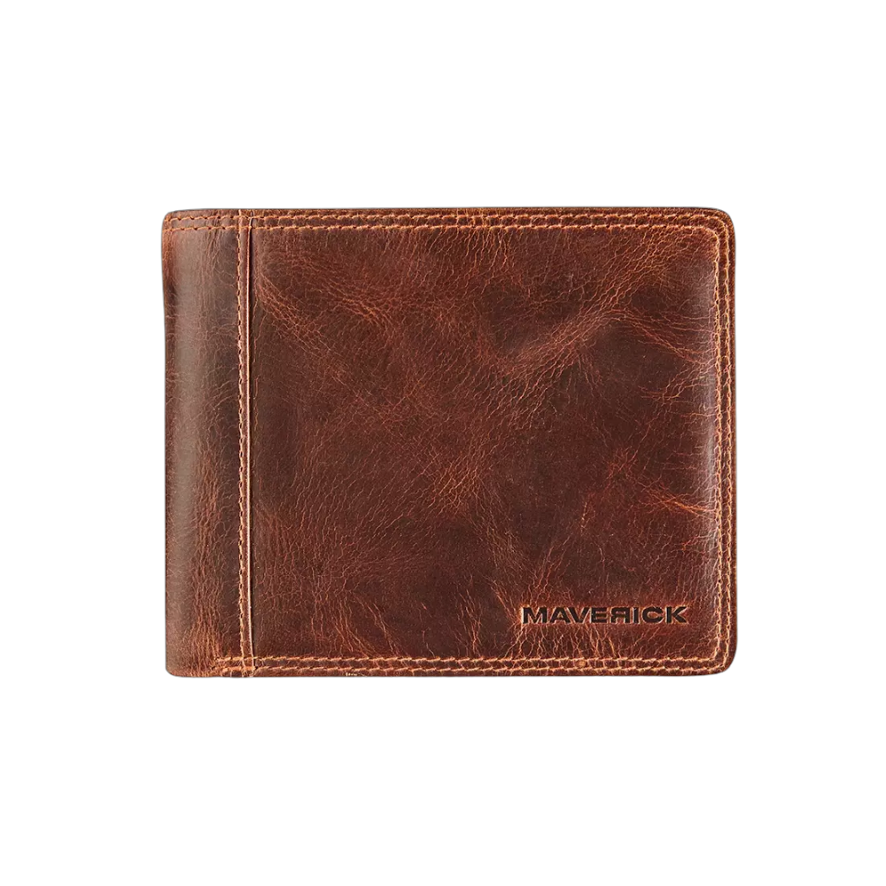 "Maverick Leder-Geldbörse, braunes Leder, geschlossen"
