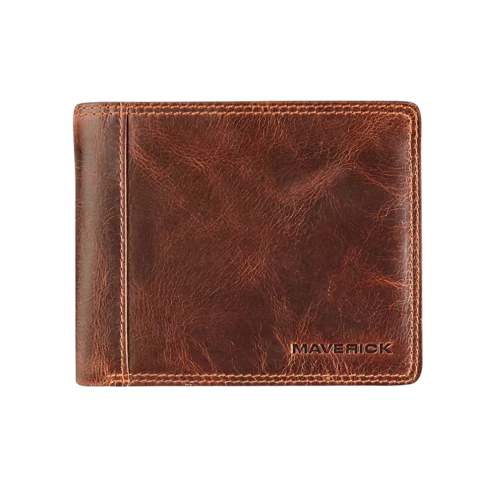 "Maverick Leder-Geldbörse, braunes Leder, geschlossen"