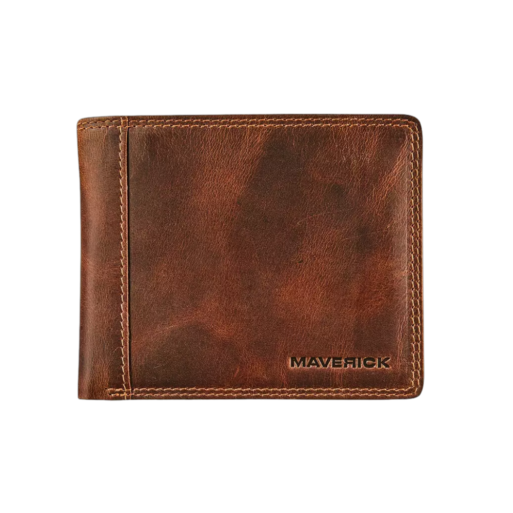 "Maverick Leder-Geldbörse, braunes Leder, geschlossen"