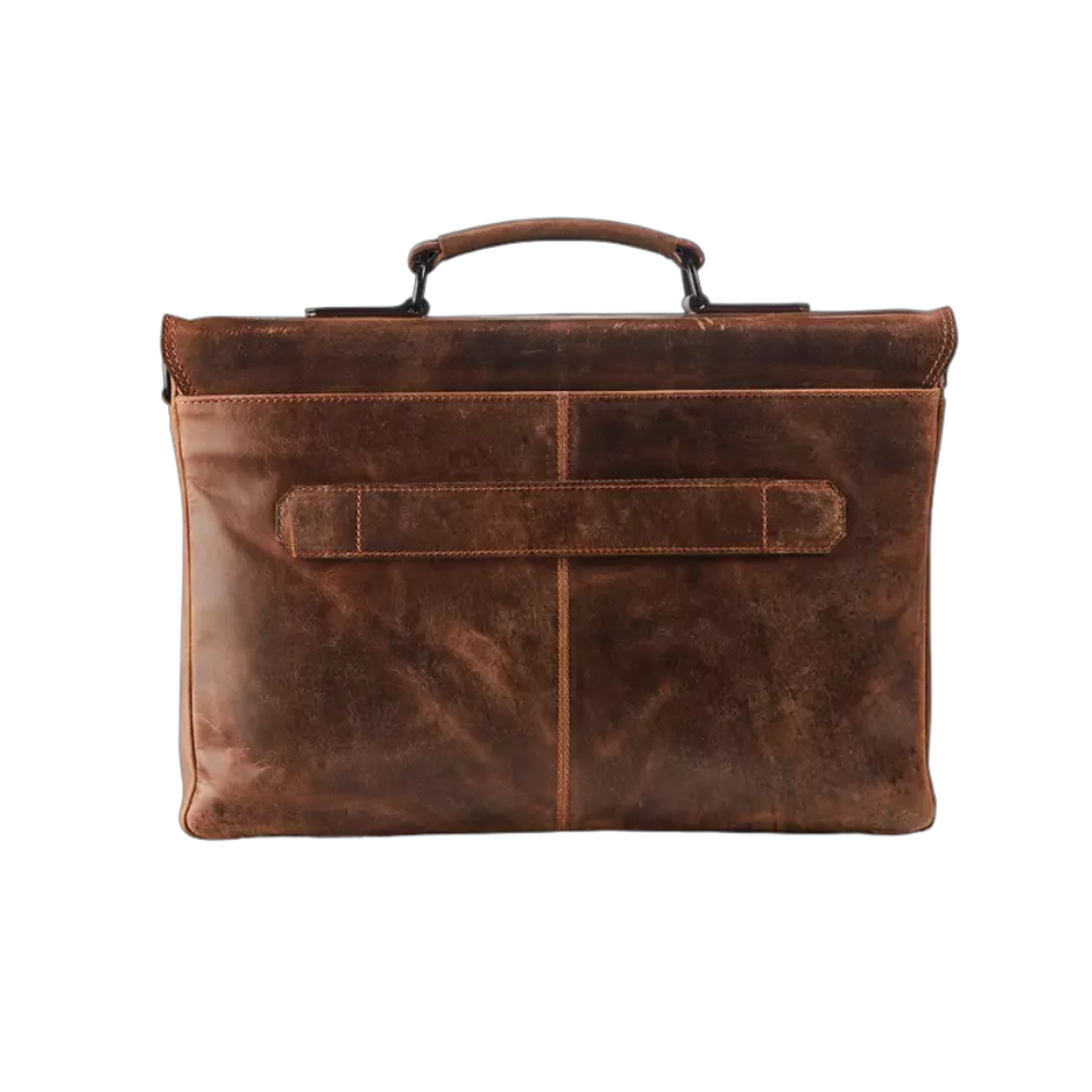 Maverick Leder-Aktentasche, braunes Leder, Rückansicht