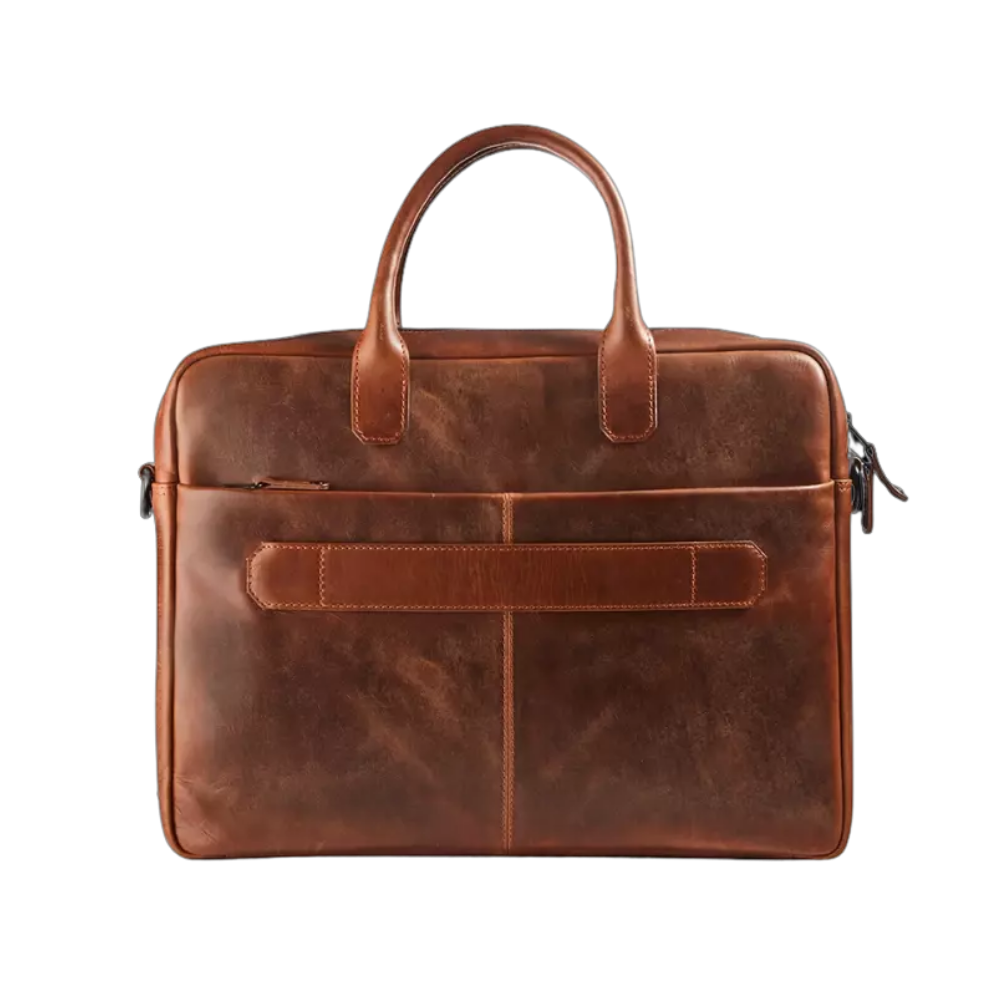 "Maverick Leder-Aktentasche, braunes Leder, Rückansicht"