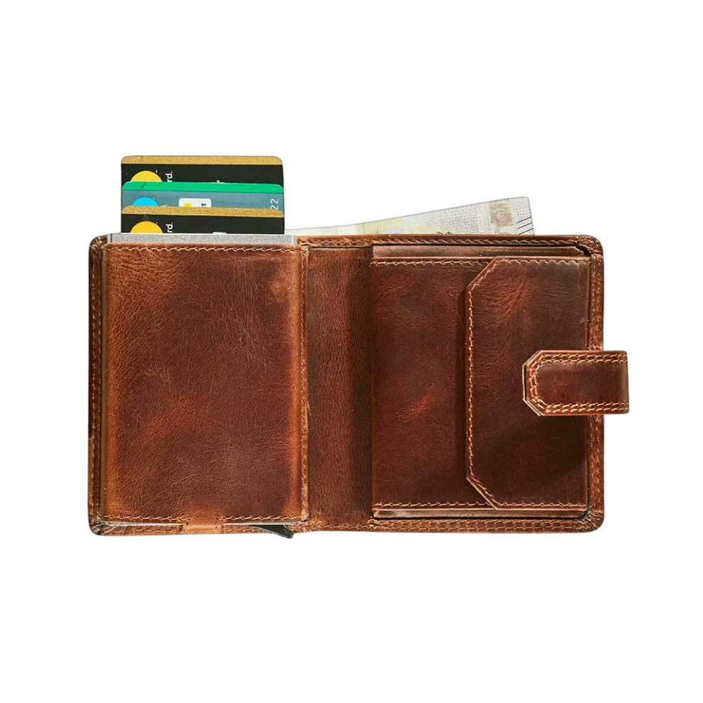 Maverick Lederbrieftasche geöffnet mit Kreditkarten und Ausweisfach"