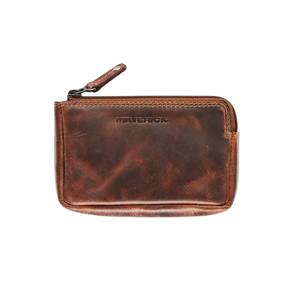 "Maverick Leder-Kartenetui, braunes Leder, geschlossen mit Reißverschluss"