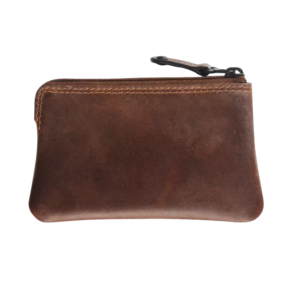 Maverick Leder-Münzbeutel, braunes Leder, geschlossen"
